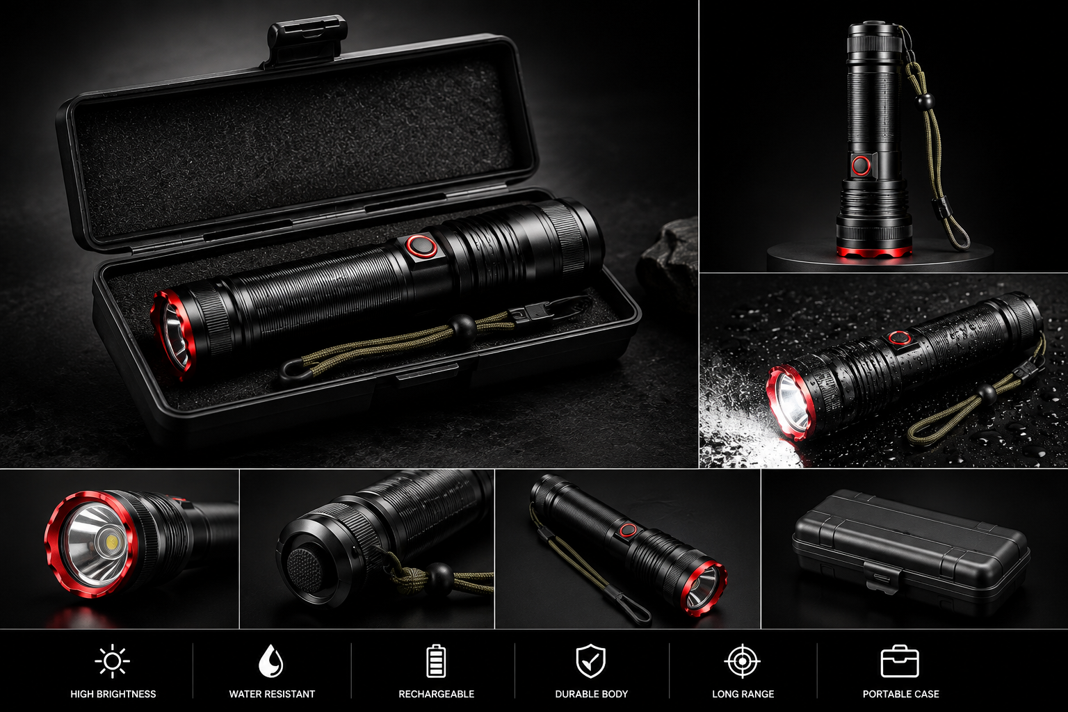 High Power Rechargeable LED Flashlight with Hard Case
