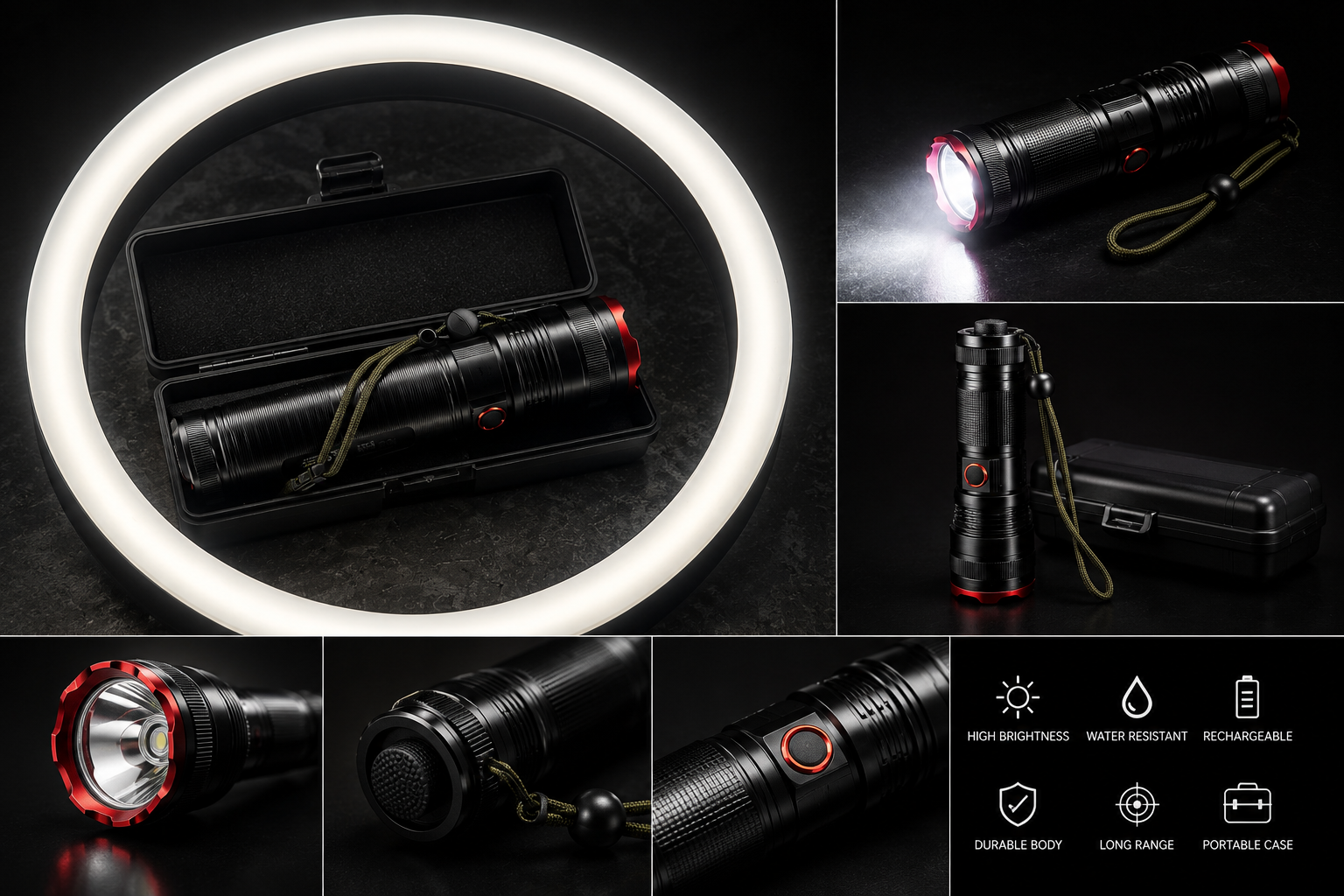 High Power Rechargeable LED Flashlight with Hard Case