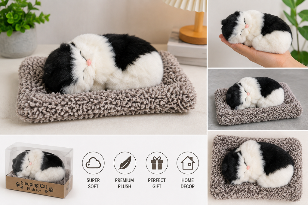 Luxury Plush Sleeping Cat Toy – Soft Realistic Decorative Plush