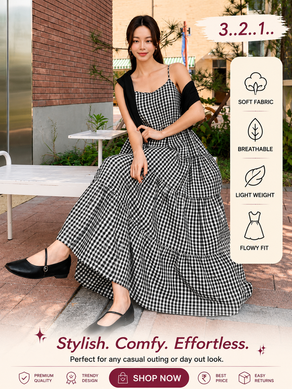Gingham Tiered
Maxi Dress
