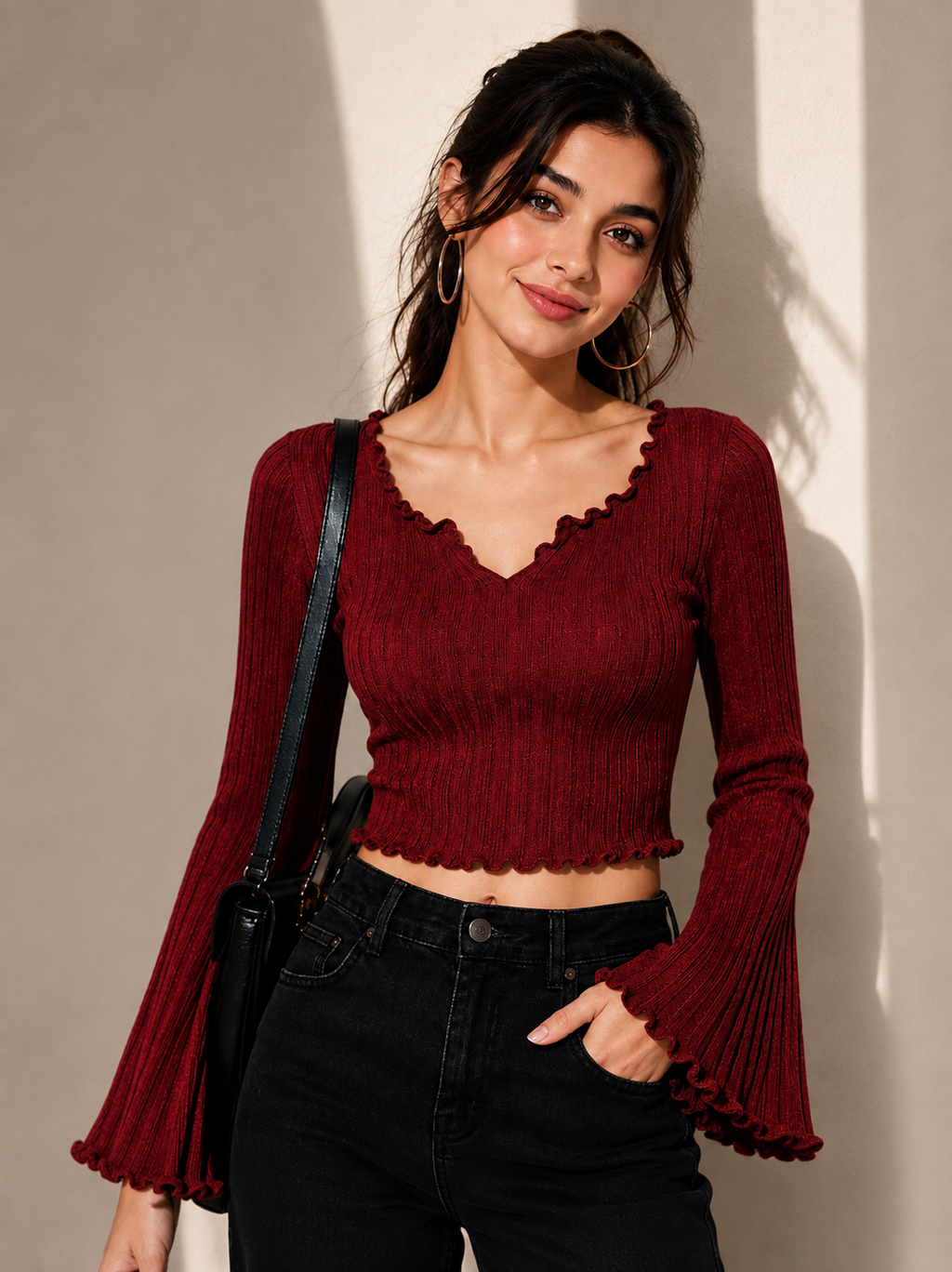 V-NECK NOTCHED
FLARED SLEEVE TOP